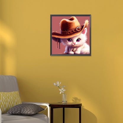 Western Cowboy Hat Kitten - Full Round Drill Diamond Painting 30*30CM