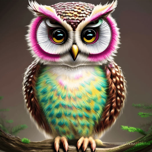 Owl In The Flowers - Full Round Drill Diamond Painting 30*30CM