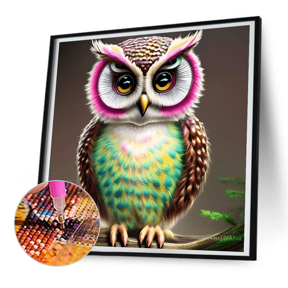 Owl In The Flowers - Full Round Drill Diamond Painting 30*30CM