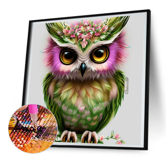 Owl In The Flowers - Full Round Drill Diamond Painting 30*30CM