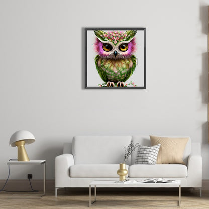 Owl In The Flowers - Full Round Drill Diamond Painting 30*30CM
