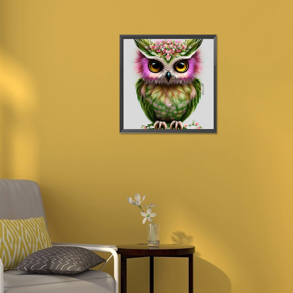 Owl In The Flowers - Full Round Drill Diamond Painting 30*30CM