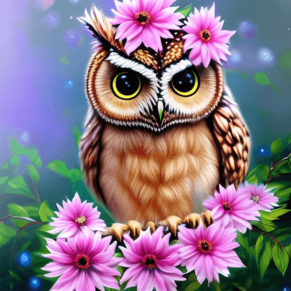 Owl In The Flowers - Full Round Drill Diamond Painting 30*30CM
