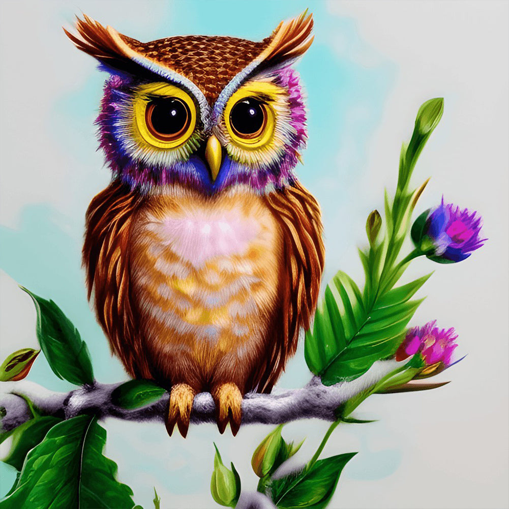 Owl In The Flowers - Full Round Drill Diamond Painting 30*30CM