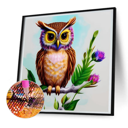 Owl In The Flowers - Full Round Drill Diamond Painting 30*30CM