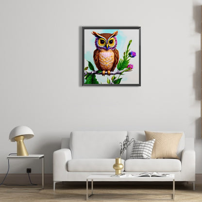 Owl In The Flowers - Full Round Drill Diamond Painting 30*30CM
