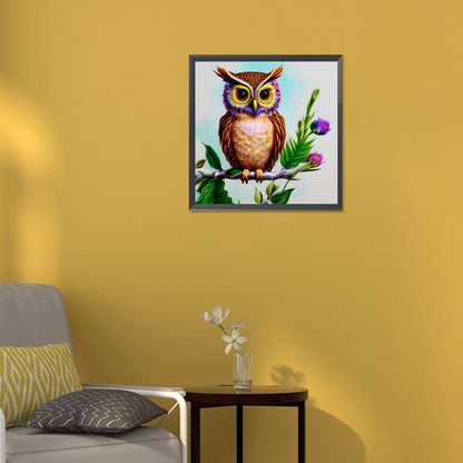 Owl In The Flowers - Full Round Drill Diamond Painting 30*30CM
