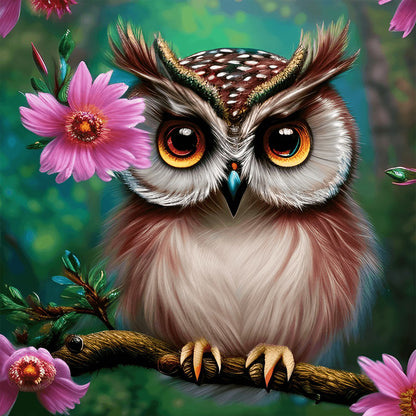 Owl In The Flowers - Full Round Drill Diamond Painting 30*30CM