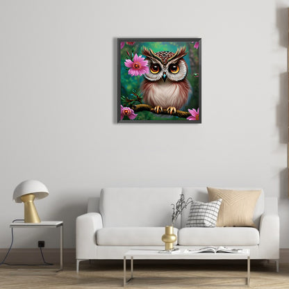 Owl In The Flowers - Full Round Drill Diamond Painting 30*30CM