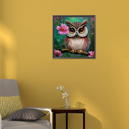 Owl In The Flowers - Full Round Drill Diamond Painting 30*30CM