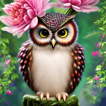 Owl In The Flowers - Full Round Drill Diamond Painting 30*30CM