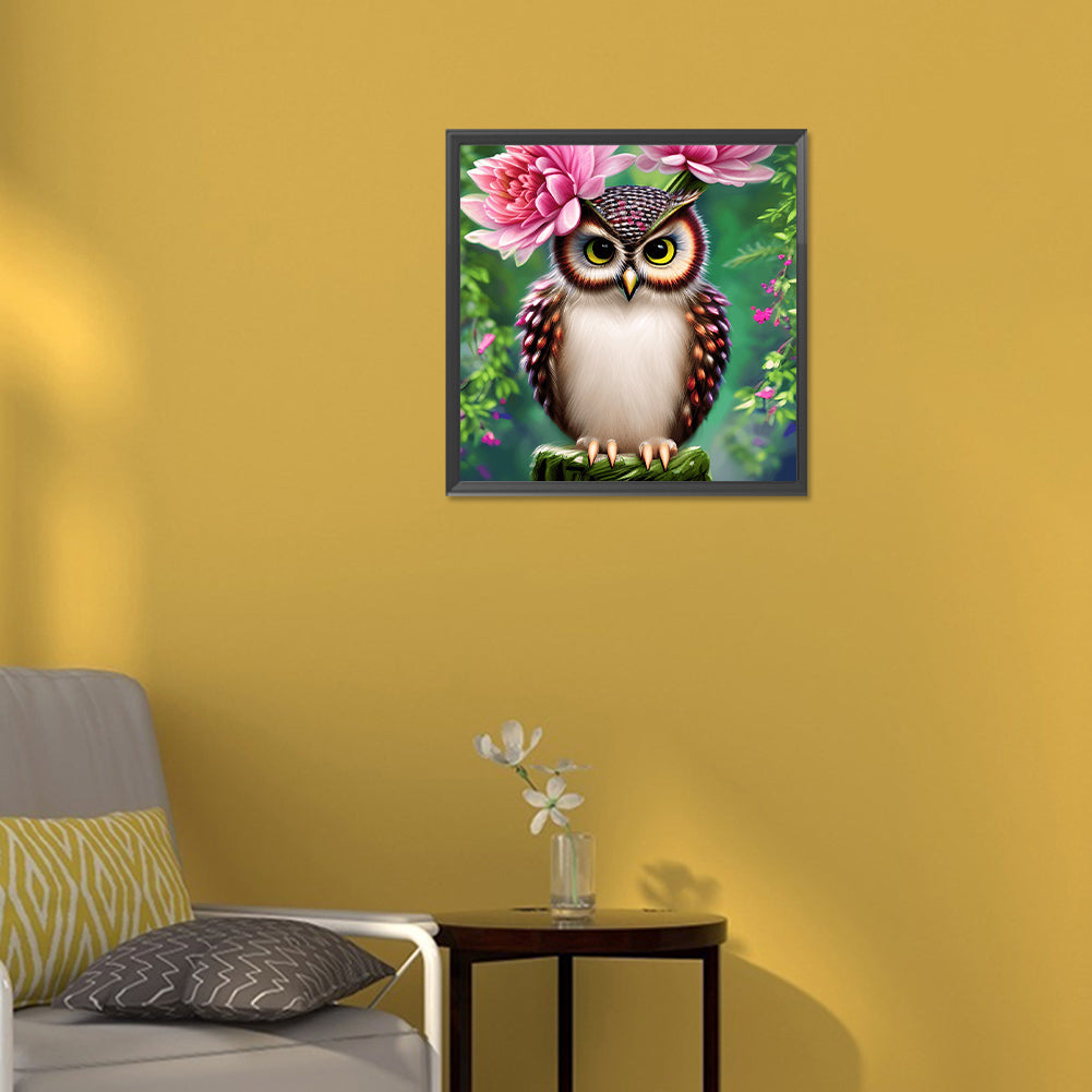 Owl In The Flowers - Full Round Drill Diamond Painting 30*30CM