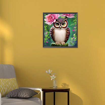 Owl In The Flowers - Full Round Drill Diamond Painting 30*30CM