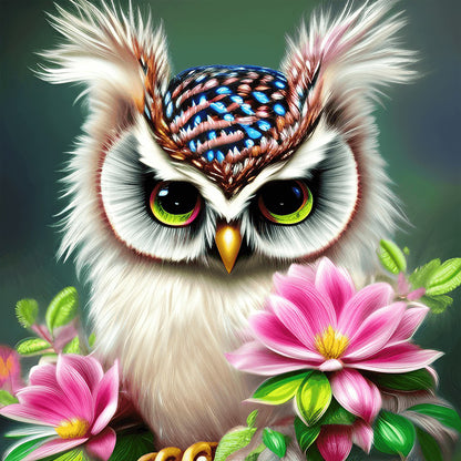 Owl In The Flowers - Full Round Drill Diamond Painting 30*30CM