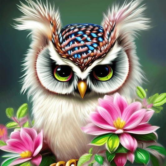 Owl In The Flowers - Full Round Drill Diamond Painting 30*30CM