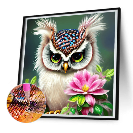 Owl In The Flowers - Full Round Drill Diamond Painting 30*30CM