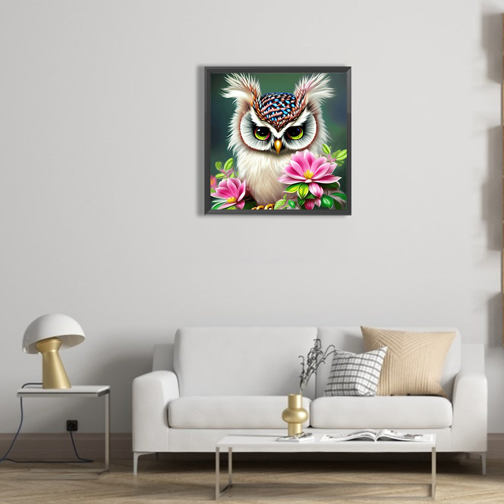 Owl In The Flowers - Full Round Drill Diamond Painting 30*30CM