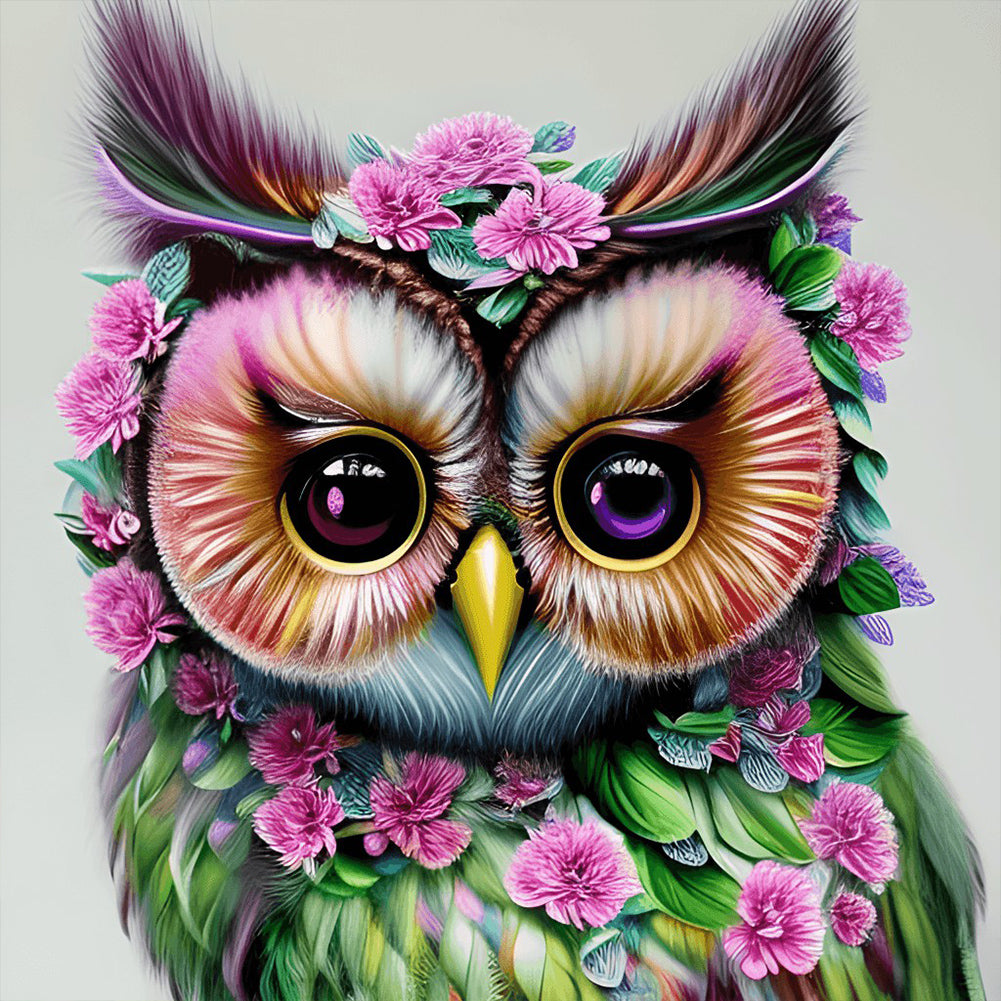 Owl In The Flowers - Full Round Drill Diamond Painting 30*30CM