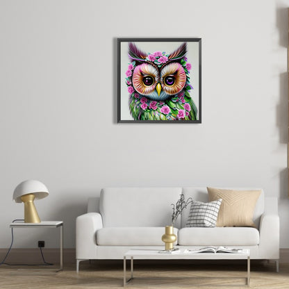 Owl In The Flowers - Full Round Drill Diamond Painting 30*30CM