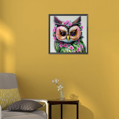 Owl In The Flowers - Full Round Drill Diamond Painting 30*30CM