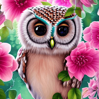 Owl In The Flowers - Full Round Drill Diamond Painting 30*30CM