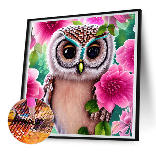 Owl In The Flowers - Full Round Drill Diamond Painting 30*30CM