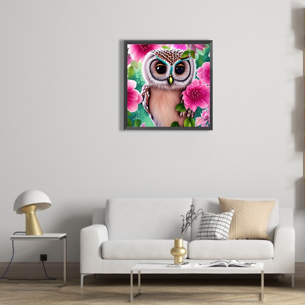 Owl In The Flowers - Full Round Drill Diamond Painting 30*30CM
