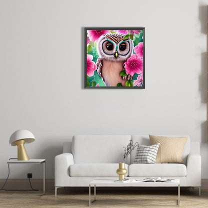 Owl In The Flowers - Full Round Drill Diamond Painting 30*30CM