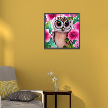 Owl In The Flowers - Full Round Drill Diamond Painting 30*30CM