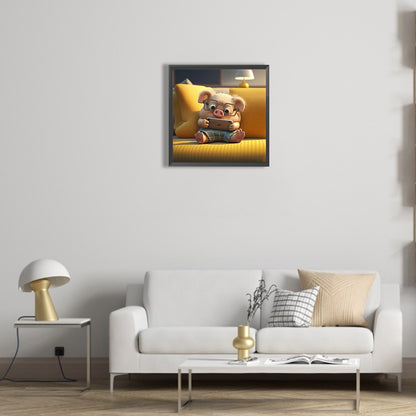 Pig Looking At Phone - Full Round Drill Diamond Painting 30*30CM