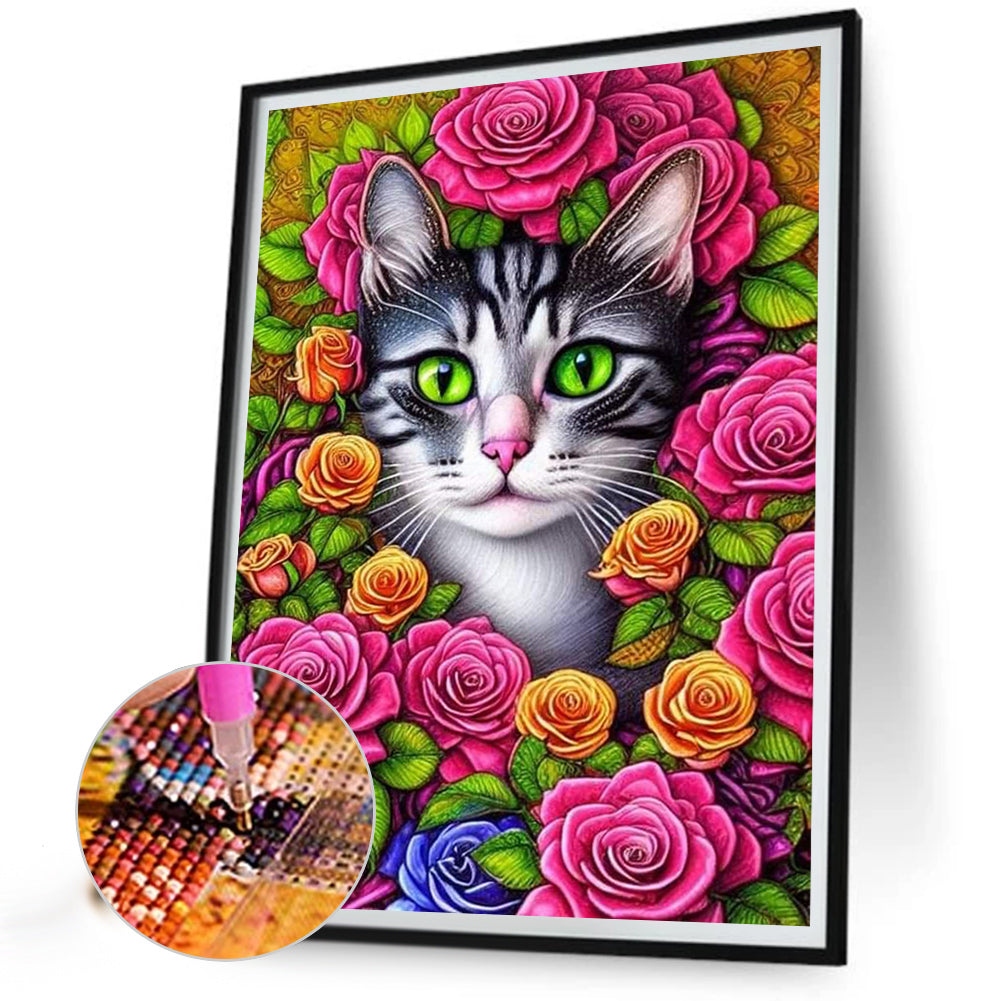 Flowers And Cats - Full Round Drill Diamond Painting 30*40CM