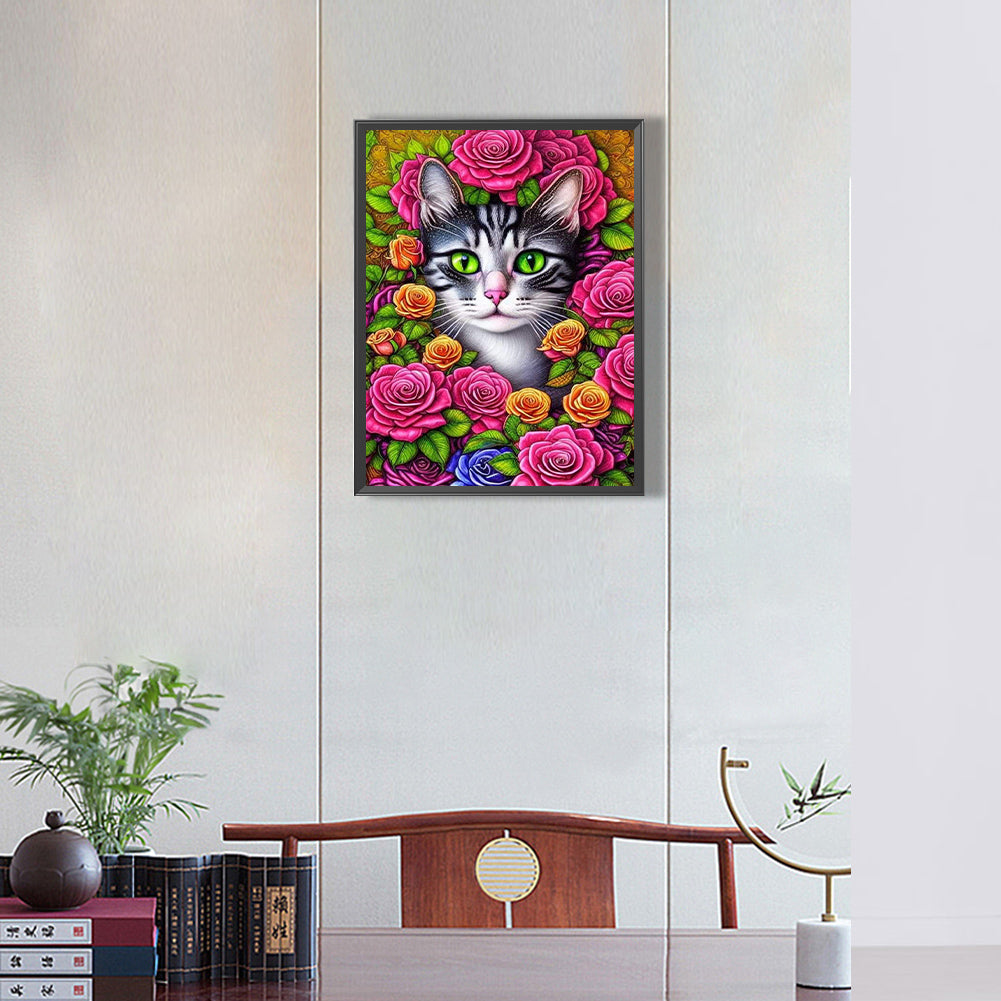 Flowers And Cats - Full Round Drill Diamond Painting 30*40CM
