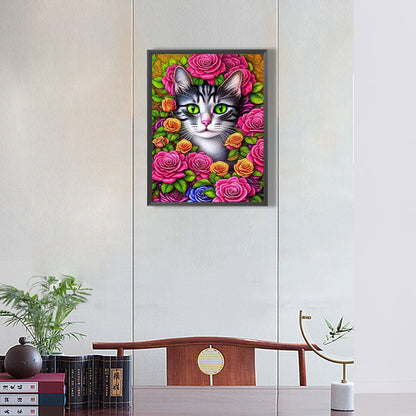 Flowers And Cats - Full Round Drill Diamond Painting 30*40CM