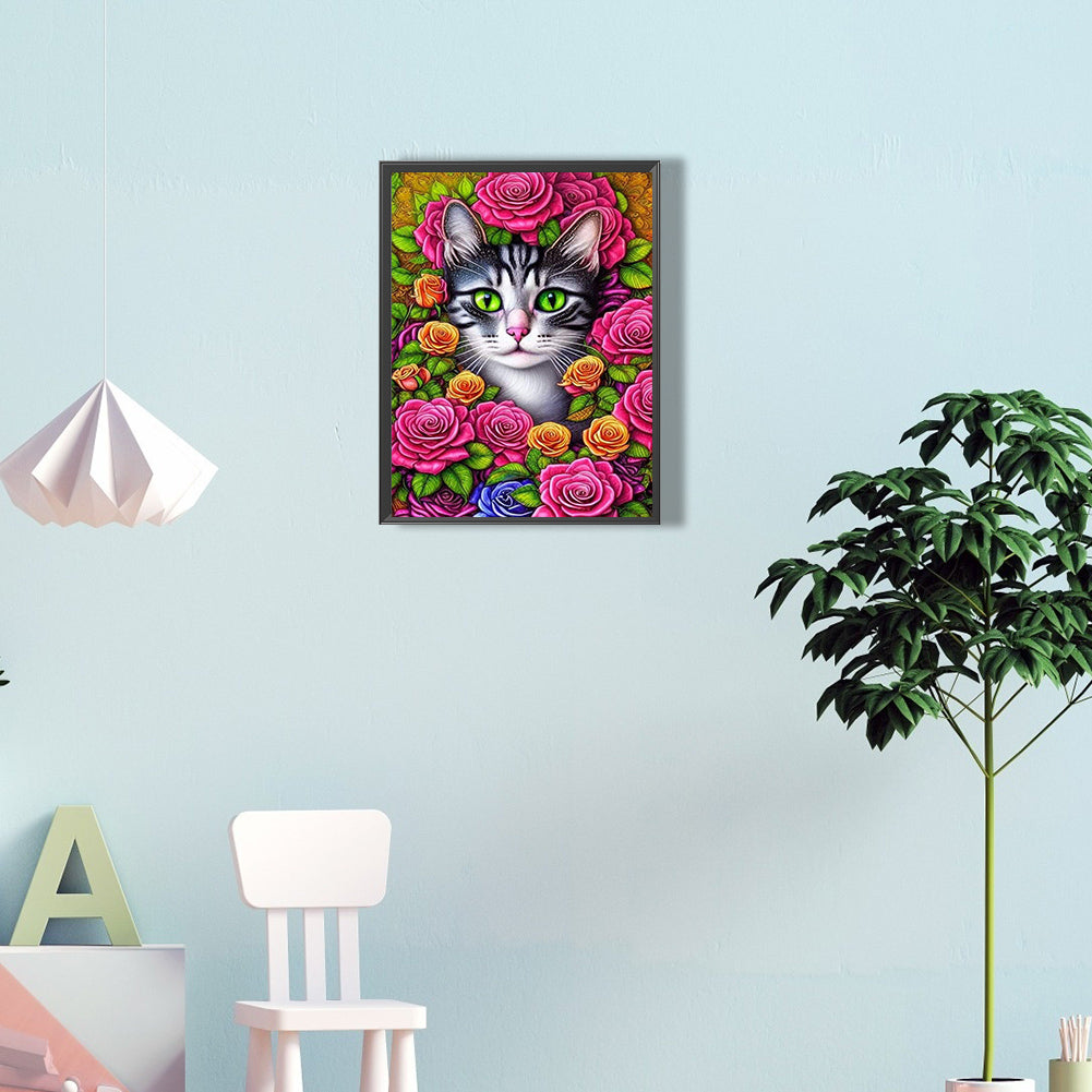 Flowers And Cats - Full Round Drill Diamond Painting 30*40CM