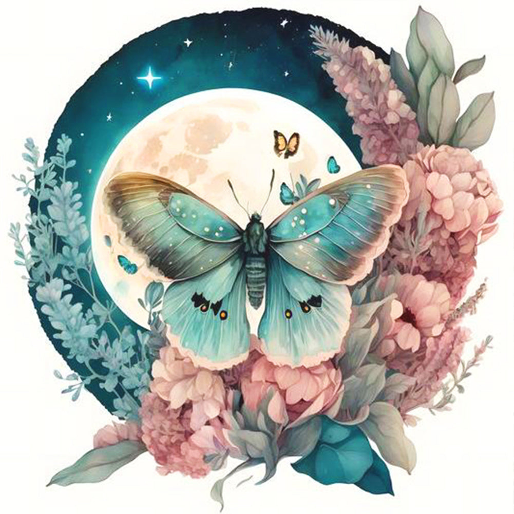 Full Moon Butterfly And Painting - Full Round Drill Diamond Painting 30*30CM