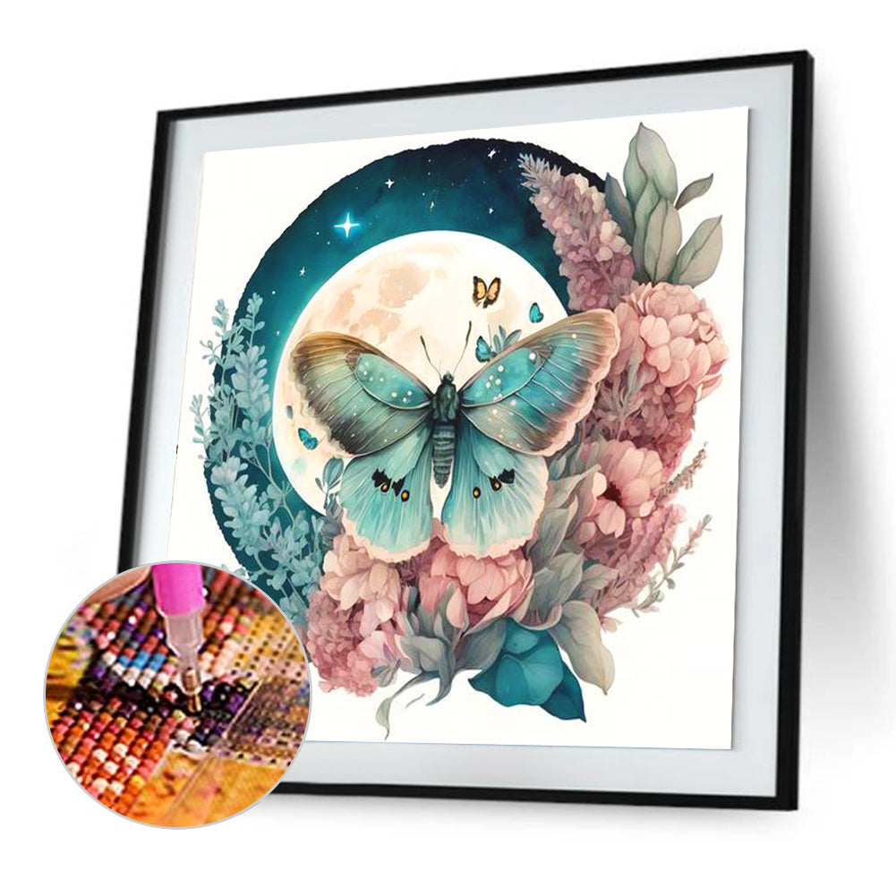 Full Moon Butterfly And Painting - Full Round Drill Diamond Painting 30*30CM