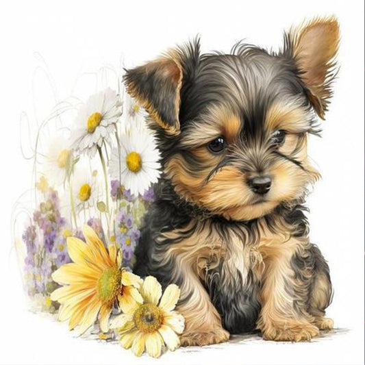 Dog Waiting In The Flowers - Full Round Drill Diamond Painting 30*30CM