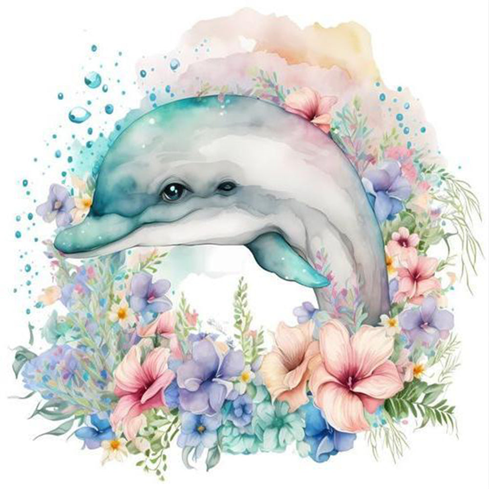 The Cold Dolphin Under The Sea Of Flowers - Full Round Drill Diamond Painting 30*30CM
