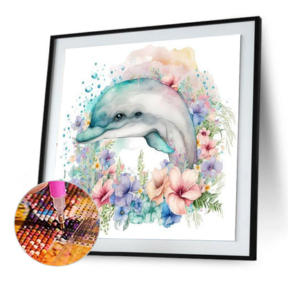 The Cold Dolphin Under The Sea Of Flowers - Full Round Drill Diamond Painting 30*30CM