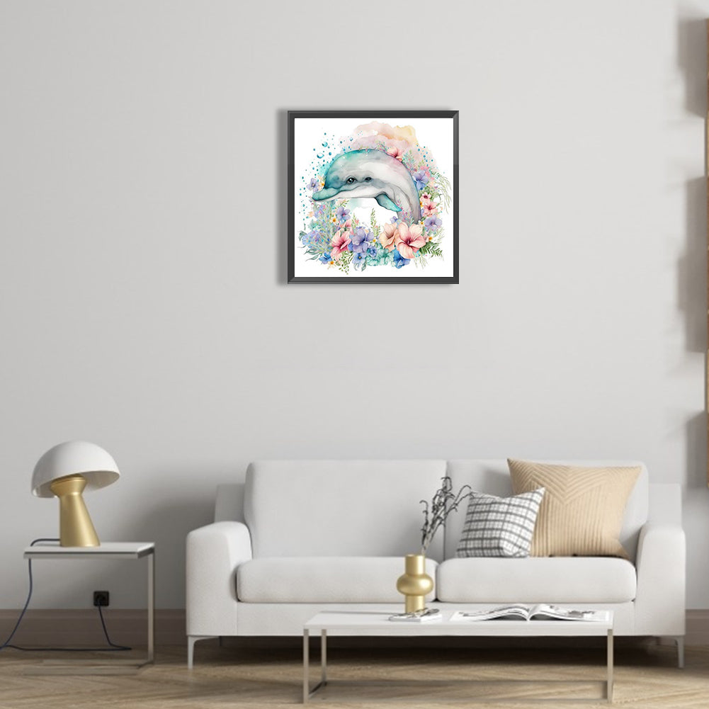 The Cold Dolphin Under The Sea Of Flowers - Full Round Drill Diamond Painting 30*30CM