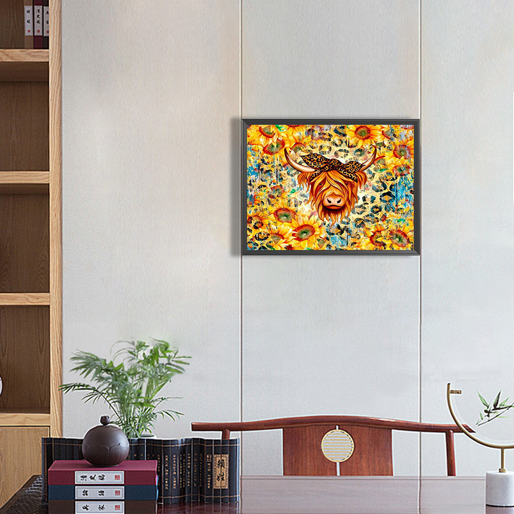 Yak And Sunflower - Full Round Drill Diamond Painting 40*30CM