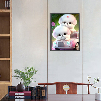 Pink Dog And Car - Full Round Drill Diamond Painting 30*40CM