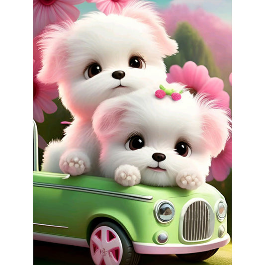 Pink Dog And Car - Full Round Drill Diamond Painting 30*40CM