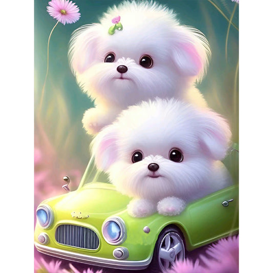 Pink Dog And Car - Full Round Drill Diamond Painting 30*40CM