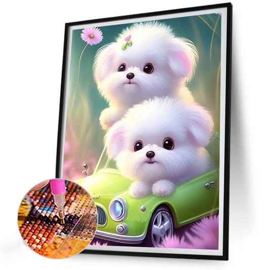 Pink Dog And Car - Full Round Drill Diamond Painting 30*40CM