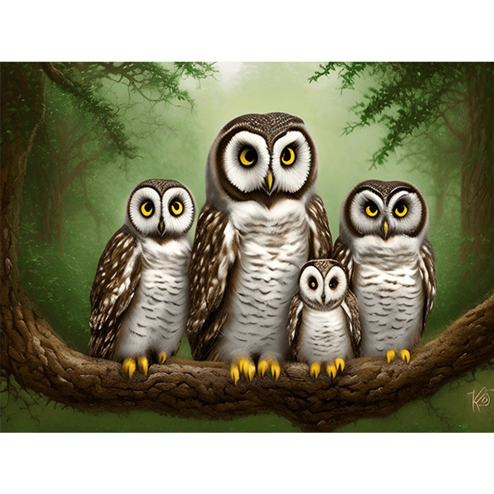 Owl Family - Full Round Drill Diamond Painting 40*30CM