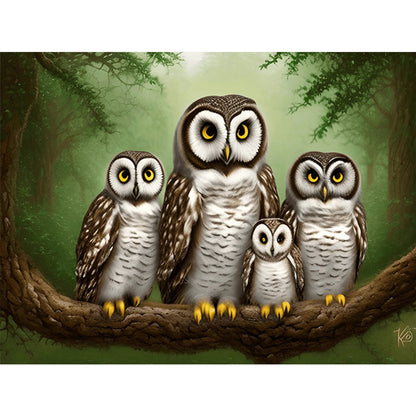 Owl Family - Full Round Drill Diamond Painting 40*30CM