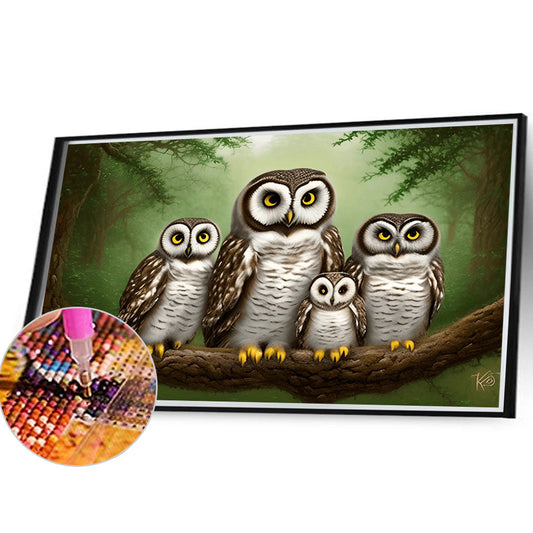 Owl Family - Full Round Drill Diamond Painting 40*30CM