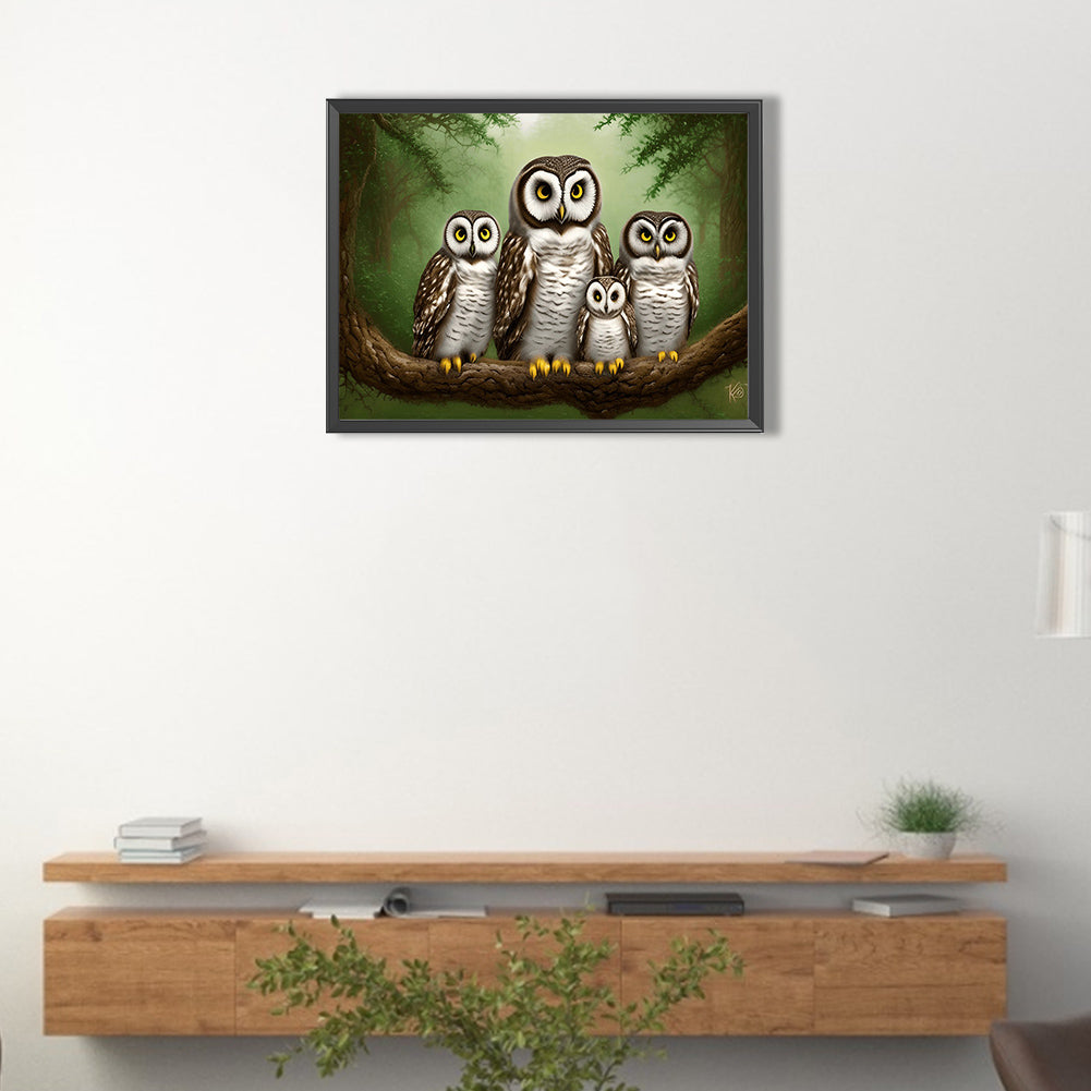 Owl Family - Full Round Drill Diamond Painting 40*30CM