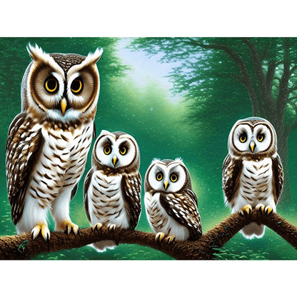 Owl Family - Full Round Drill Diamond Painting 40*30CM